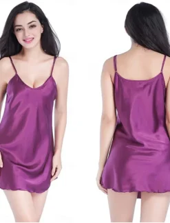 Online Women's Waist Cincher BacklessNightwearPolyester Fashion Gray Green Dark Purple Summer Spring Women Sleepwear