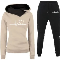 Clearance Women's Warm Sports Hoodie Tracksuit Pants Sets Joggers Pants Trousers Long Sleeve Hooded Heart Drawstring Print Outdoor Casual Black Blue Green Fall & Winter Regular Fit Women Two Piece Sets