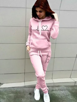 Hot Women's Warm Sports Hoodie Tracksuit Pants Sets Joggers Pants Trousers Long Sleeve Hooded Graphic Drawstring Print Outdoor Casual Black Pink Red Fall & Winter Regular Fit Women Two Piece Sets