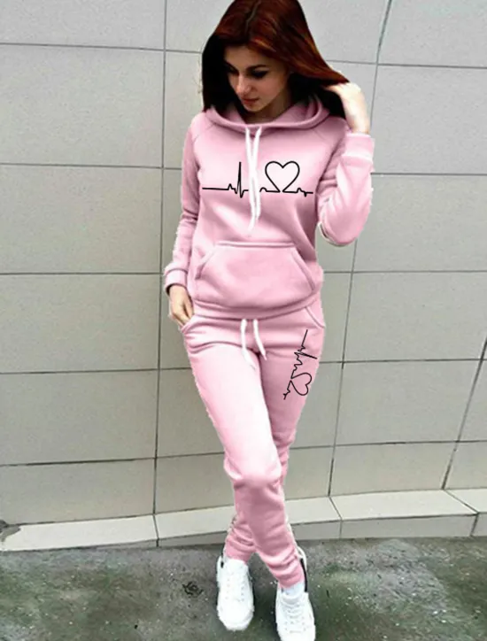 Hot Women's Warm Sports Hoodie Tracksuit Pants Sets Joggers Pants Trousers Long Sleeve Hooded Graphic Drawstring Print Outdoor Casual Black Pink Red Fall & Winter Regular Fit Women Two Piece Sets