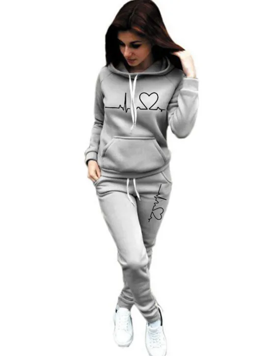Hot Women's Warm Sports Hoodie Tracksuit Pants Sets Joggers Pants Trousers Long Sleeve Hooded Graphic Drawstring Print Outdoor Casual Black Pink Red Fall & Winter Regular Fit Women Two Piece Sets