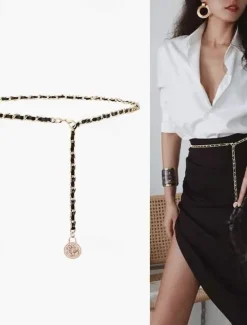 Sale Women's Web Belt Metal Chain Metal Bucke Cord Wowen Casual Formal Party Work Women Belt