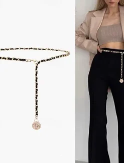 Sale Women's Web Belt Metal Chain Metal Bucke Cord Wowen Casual Formal Party Work Women Belt