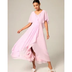 New Women's Wedding Guest Cocktail Dress Chiffon Lace Split Elegant Formal A Line Maxi Dress V Neck Short Sleeve Color Women Cocktail Dress|Chiffon Dresses