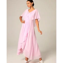 New Women's Wedding Guest Cocktail Dress Chiffon Lace Split Elegant Formal A Line Maxi Dress V Neck Short Sleeve Color Women Cocktail Dress|Chiffon Dresses