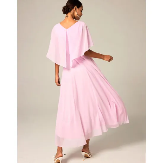 New Women's Wedding Guest Cocktail Dress Chiffon Lace Split Elegant Formal A Line Maxi Dress V Neck Short Sleeve Color Women Cocktail Dress|Chiffon Dresses
