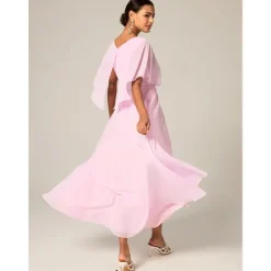 New Women's Wedding Guest Cocktail Dress Chiffon Lace Split Elegant Formal A Line Maxi Dress V Neck Short Sleeve Color Women Cocktail Dress|Chiffon Dresses