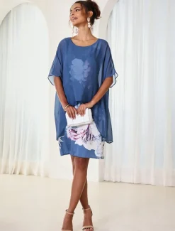 New Women's Wedding Guest Cocktail Dress Chiffon Cover Up Floral Print Tank Dress Set Elegant Formal Summer Midi Dress Crew Neck Sleeveless Women Chiffon Dresses