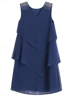 Clearance Women's Wedding Guest Cocktail Dress Chiffon Tiered Plain Layered Sequin Elegant Mini Dress V Neck Sleeveless Green Summer Women Chiffon Dresses|Work Dresses