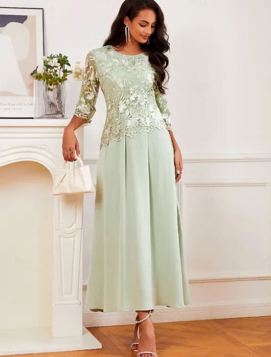 Discount Women's Wedding Guest Cocktail Dress Maxi Dress Contrast Lace Party Elegant Formal V Neck Color Women Chiffon Dresses|Cocktail Dress