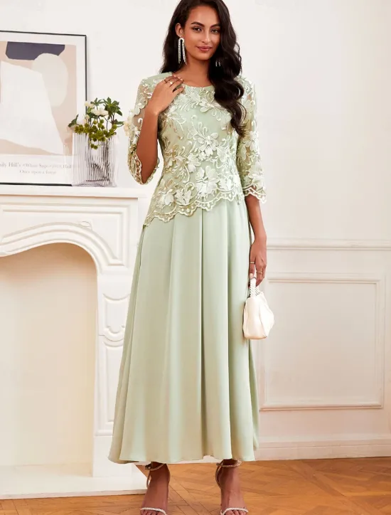 Discount Women's Wedding Guest Cocktail Dress Maxi Dress Contrast Lace Party Elegant Formal V Neck Color Women Chiffon Dresses|Cocktail Dress