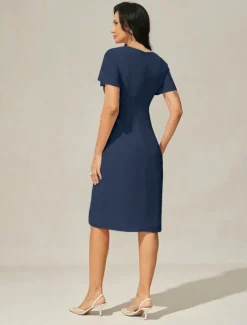 Discount Women's Wedding Guest Cocktail Dress Chiffon Twisted Knot Elegant Formal Layered Midi Dress Crew Neck Short Sleeve Butterfly Sleeve Color Women Cocktail Dress|Chiffon Dresses