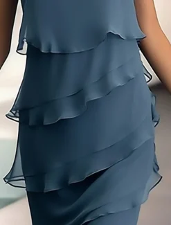 Online Women's Wedding Guest Cocktail Dress Elegant Chiffon Party Dress Midi Dress Sleeveless Pure Color Ruffle Summer Spring Fall Crew Neck Fashion Summer Dress Women Chiffon Dresses|Casual Dress