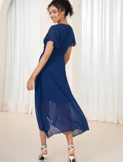 Women's Wedding Guest Cocktail Dress Chiffon Pleated Ruffle Elegant Midi Dress Crew Neck Sleeveless Color Women Chiffon Dresses|Cocktail Dress