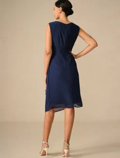 Women's Wedding Guest Cocktail Dress Set Chiffon Lace Patchwork Elegant Spring Fall Midi Dress Crew Neck 3/4 Length Sleeve Women Chiffon Dresses