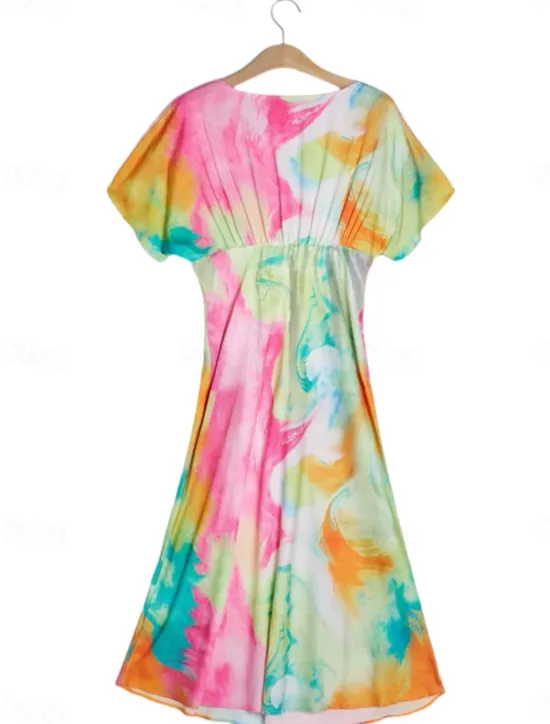 Women's Wedding Guest Dress Ombre Print V Neck Midi Dress Elegant Date Short Sleeve Regular Fit Vacation Daily Summer Dress Women Vacation Dresses