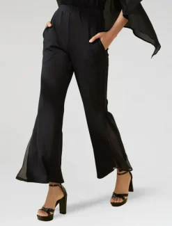 Clearance Women's Wedding Guest Party Black High Waist Bell Bottom Pants Elegant Chiffon Modal Slim Fit Flared Leg Elastic Waist Casual Daily Office Wear Women Chiffon Tops