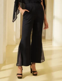 Clearance Women's Wedding Guest Party Black High Waist Bell Bottom Pants Elegant Chiffon Modal Slim Fit Flared Leg Elastic Waist Casual Daily Office Wear Women Chiffon Tops