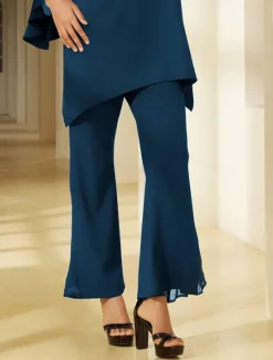 Clearance Women's Wedding Guest Party Black High Waist Bell Bottom Pants Elegant Chiffon Modal Slim Fit Flared Leg Elastic Waist Casual Daily Office Wear Women Chiffon Tops