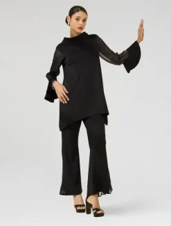 Clearance Women's Wedding Guest Party Black High Waist Bell Bottom Pants Elegant Chiffon Modal Slim Fit Flared Leg Elastic Waist Casual Daily Office Wear Women Chiffon Tops