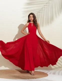 Outlet Women's Wedding Guest Wear Cocktail Party Semi Formal Elengant Romantic Halter Neck Open Back Jumpsuit dress to impress 2024 Women Jumpsuits