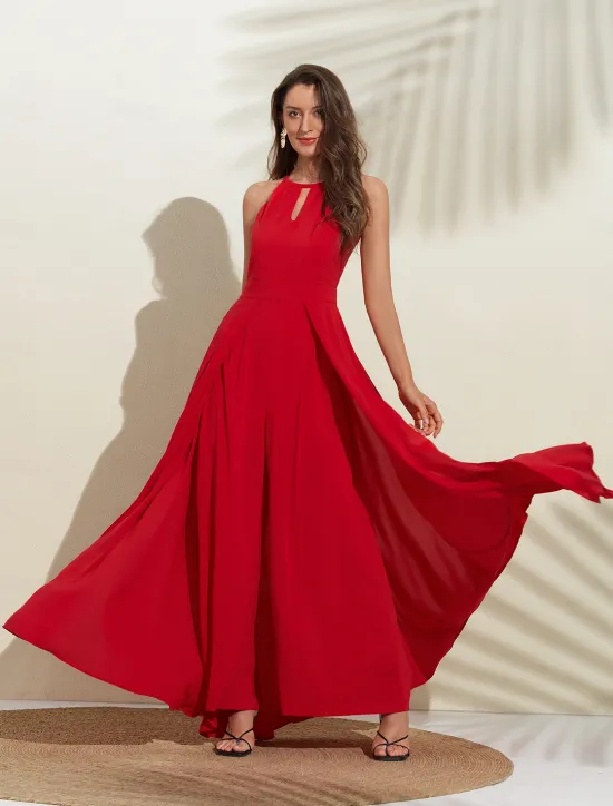 Outlet Women's Wedding Guest Wear Cocktail Party Semi Formal Elengant Romantic Halter Neck Open Back Jumpsuit dress to impress 2024 Women Jumpsuits