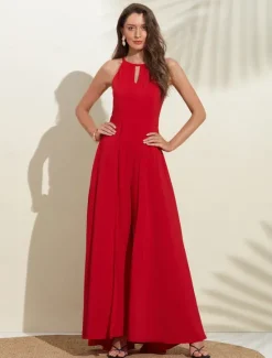 Outlet Women's Wedding Guest Wear Cocktail Party Semi Formal Elengant Romantic Halter Neck Open Back Jumpsuit dress to impress 2024 Women Jumpsuits