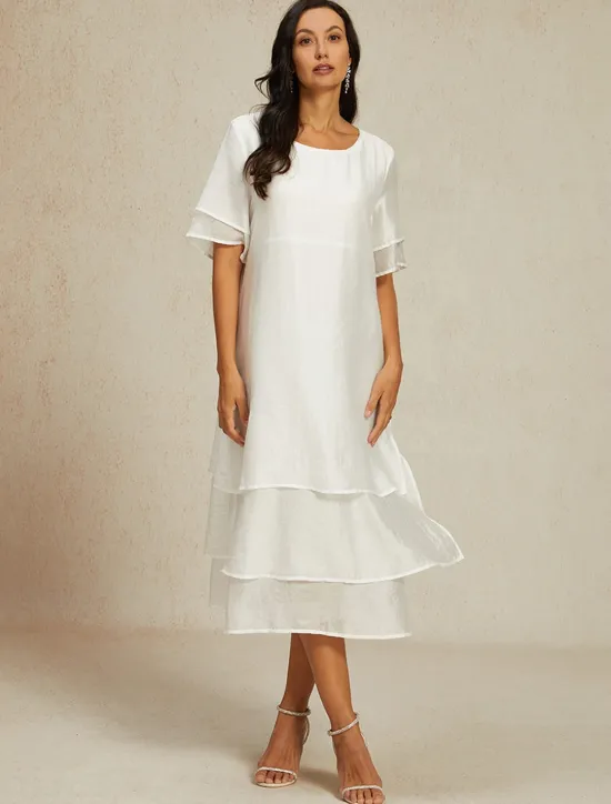 Online Women's White Blue Summer Spring Midi Dress Casual Dress Shift Dress Vacation Basic Modern Outdoor Work Daily Loose Fit Plain Crew Neck Women White Dresses