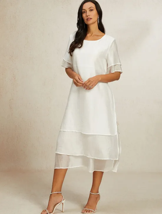 Online Women's White Blue Summer Spring Midi Dress Casual Dress Shift Dress Vacation Basic Modern Outdoor Work Daily Loose Fit Plain Crew Neck Women White Dresses