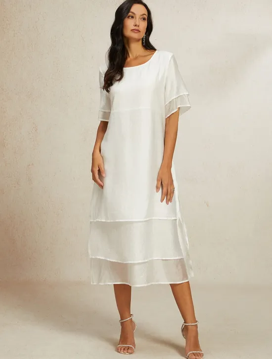 Online Women's White Blue Summer Spring Midi Dress Casual Dress Shift Dress Vacation Basic Modern Outdoor Work Daily Loose Fit Plain Crew Neck Women White Dresses