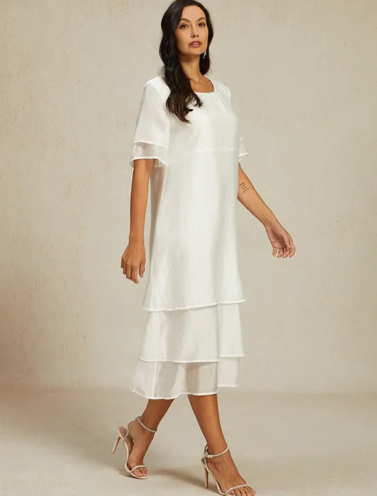 Online Women's White Blue Summer Spring Midi Dress Casual Dress Shift Dress Vacation Basic Modern Outdoor Work Daily Loose Fit Plain Crew Neck Women White Dresses