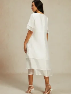 Online Women's White Blue Summer Spring Midi Dress Casual Dress Shift Dress Vacation Basic Modern Outdoor Work Daily Loose Fit Plain Crew Neck Women White Dresses