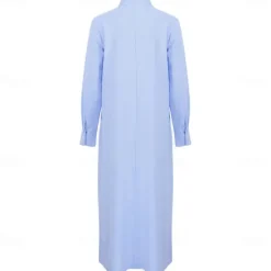 Women's White Blue Summer Spring Fall Plus Size Maxi Dress Cotton Linen Dresses Shirt Dress Cotton Linen Dress Retro Basic Casual Home Daily Loose Fit Notched Neck Women Dresses