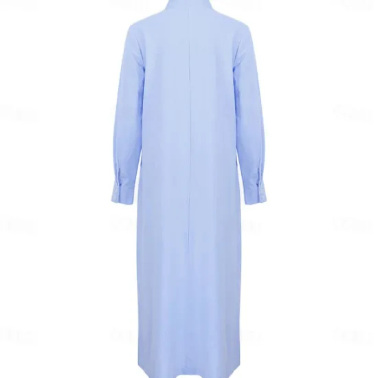 Women's White Blue Summer Spring Fall Plus Size Maxi Dress Cotton Linen Dresses Shirt Dress Cotton Linen Dress Retro Basic Casual Home Daily Loose Fit Notched Neck Women Dresses