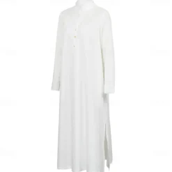 Women's White Blue Summer Spring Fall Plus Size Maxi Dress Cotton Linen Dresses Shirt Dress Cotton Linen Dress Retro Basic Casual Home Daily Loose Fit Notched Neck Women Dresses