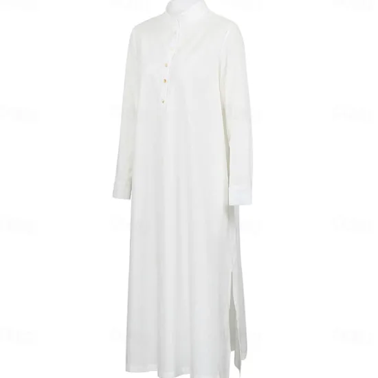 Women's White Blue Summer Spring Fall Plus Size Maxi Dress Cotton Linen Dresses Shirt Dress Cotton Linen Dress Retro Basic Casual Home Daily Loose Fit Notched Neck Women Dresses