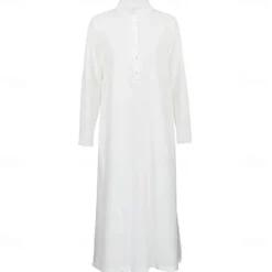 Women's White Blue Summer Spring Fall Plus Size Maxi Dress Cotton Linen Dresses Shirt Dress Cotton Linen Dress Retro Basic Casual Home Daily Loose Fit Notched Neck Women Dresses