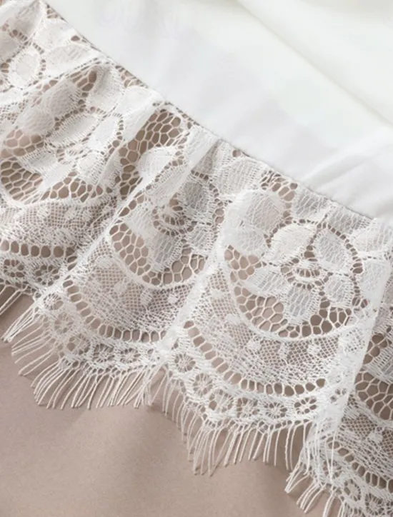 Women's Bohemian Dress Lace Dress Detailed Layered Dress Sleeveless Scoop Neck Tan Casual Summer Beach Party Relaxed Fit Clothing Apparel Women White Dresses