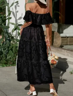 Best Women's White Dress Long Dress Maxi Dress Chiffon Lace Ruffle Date Vacation Streetwear A Line Off Shoulder Short Sleeve Black White Pink Color Women White Dresses