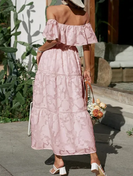Best Women's White Dress Long Dress Maxi Dress Chiffon Lace Ruffle Date Vacation Streetwear A Line Off Shoulder Short Sleeve Black White Pink Color Women White Dresses