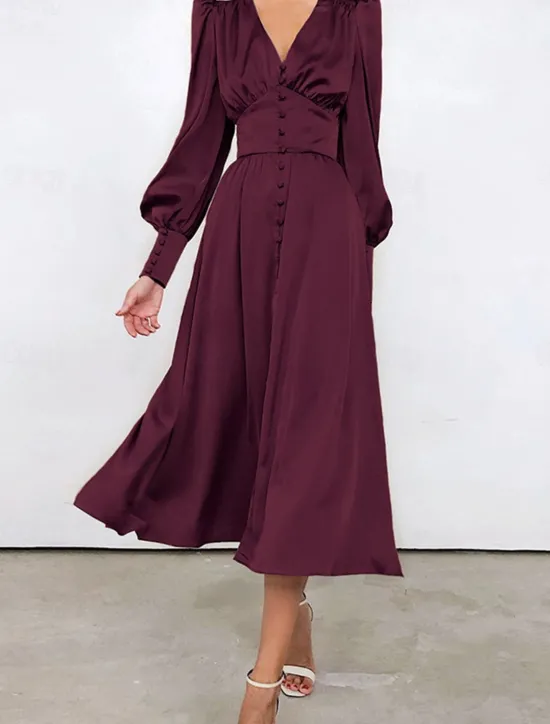 Discount Women's White Dress Long Dress Maxi Dress Button Date Vacation Streetwear Maxi V Neck Long Sleeve Black White Pink Color Women Cocktail Dress