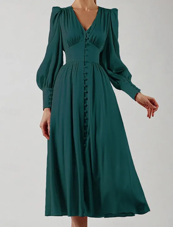 Discount Women's White Dress Long Dress Maxi Dress Button Date Vacation Streetwear Maxi V Neck Long Sleeve Black White Pink Color Women Cocktail Dress