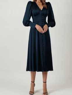 Discount Women's White Dress Long Dress Maxi Dress Button Date Vacation Streetwear Maxi V Neck Long Sleeve Black White Pink Color Women Cocktail Dress