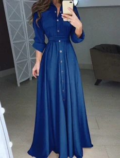 Women's White Dress Maxi Dress Lace up Button Date Vacation Streetwear Maxi Stand Collar Long Sleeve Black White Red Color Women White Dresses