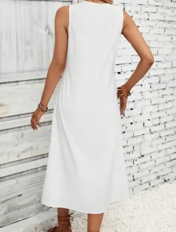 Clearance Women's White Dress Midi Dress Cotton Lace Patchwork Date Vacation Streetwear Basic V Neck Sleeveless Black White Color Women White Dresses