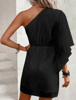 Outlet Women's White Dress Mini Dress Chiffon Lace Patchwork Date Vacation Streetwear Basic One Shoulder 3/4 Length Sleeve Black White Color Women White Dresses