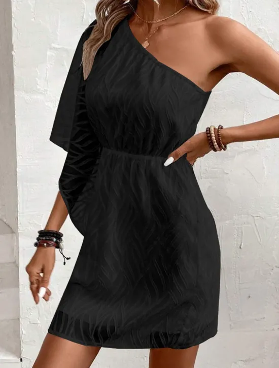 Outlet Women's White Dress Mini Dress Chiffon Lace Patchwork Date Vacation Streetwear Basic One Shoulder 3/4 Length Sleeve Black White Color Women White Dresses