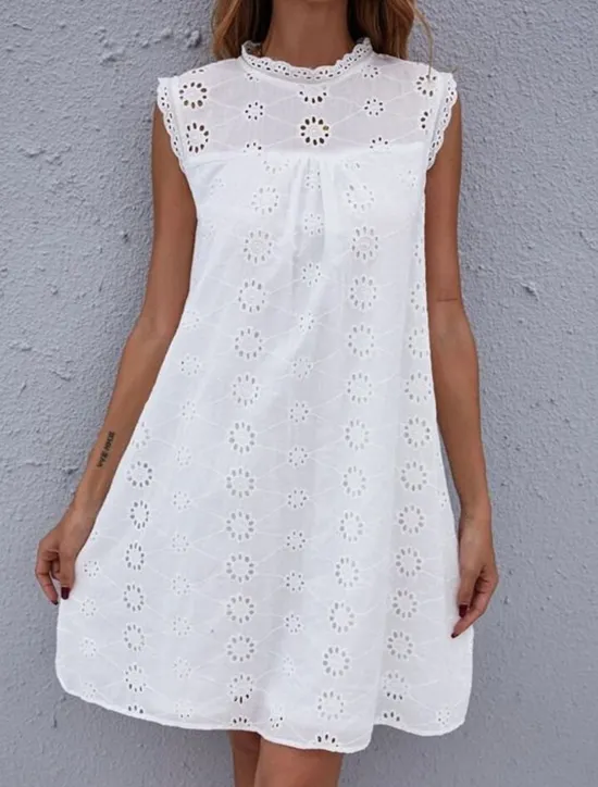 Sale Women's Dress Mini Dress Lace Patchwork Date Vacation Streetwear Stand Collar Sleeveless Color Women White Dresses