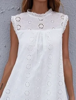 Sale Women's Dress Mini Dress Lace Patchwork Date Vacation Streetwear Stand Collar Sleeveless Color Women White Dresses