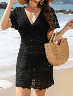 Online Women's White Dress Mini Dress Backless Cut Out Vacation Beach Sexy Casual V Neck Short Sleeve Black White Blue Color Women White Dresses